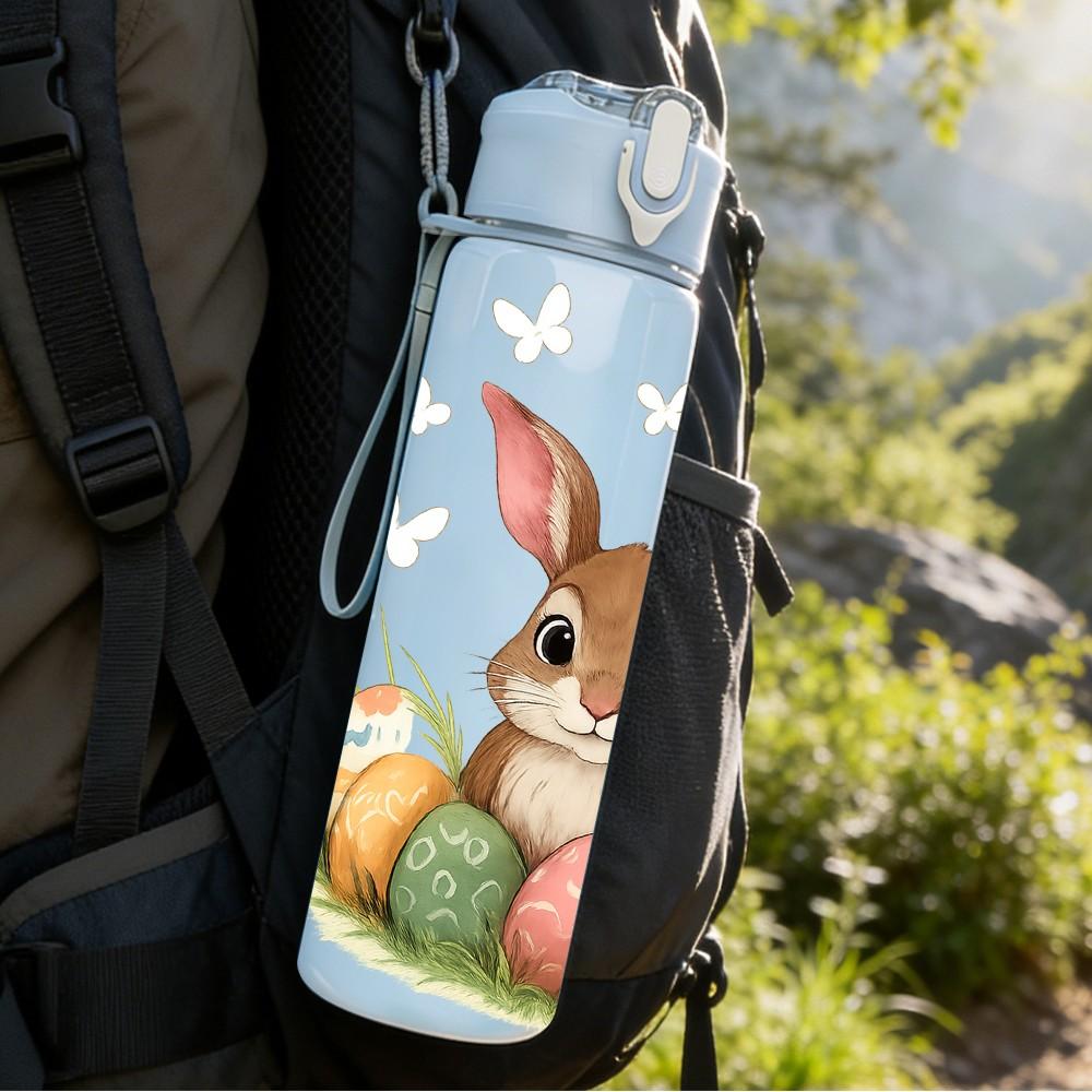 1PC Easter Bunny Egg Floral 750ml Color Plastic Sports Water Bottle Leakproof Flip Straw Lid Suitable for Sports Office Home Use