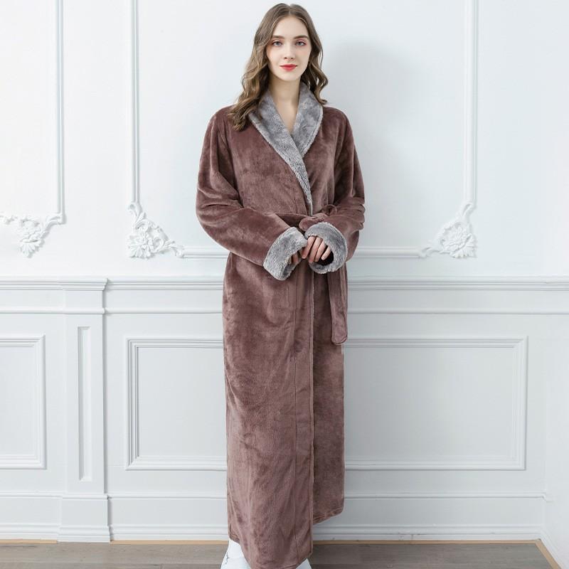 Flannel Nightgown Women Men's Winter Plus Size Bathrobe Thicken Warm Couples Lovers Long Sleepwear Robe with Belt