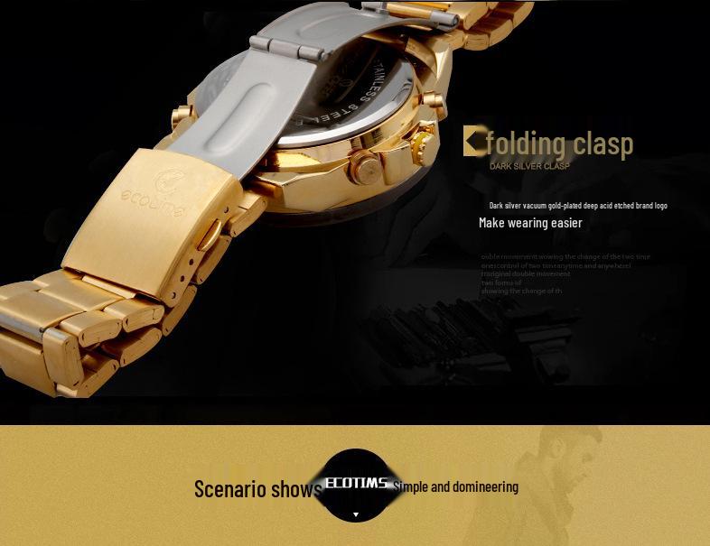 AMST Aimeishi Dual Display Waterproof Quartz Men's Watch - Gold