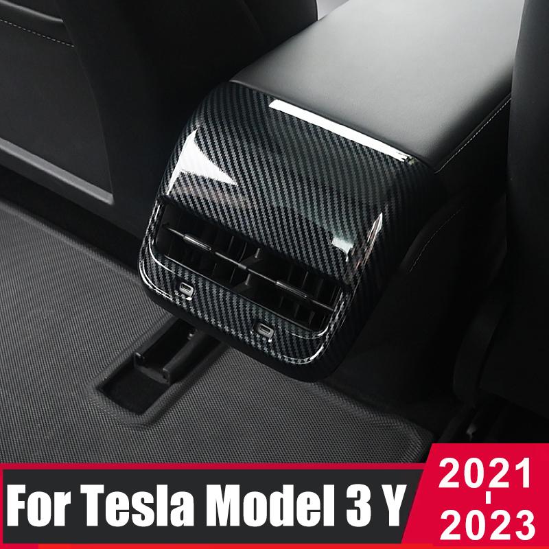 

Задняя крышка вентиляционного отверстия, накладка против царапин для модели Tesla 3 Y 2022 2023, автомобильные аксессуары, углеродное волокно, ABS, USB-отверстие