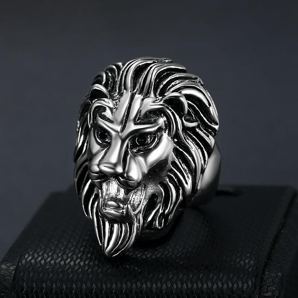 Retro Detailed Stainless Steel 3D Lion Head Rings For Men Punk Gothic Rock Animal Ring Domineering Biker Jewelry Accessories