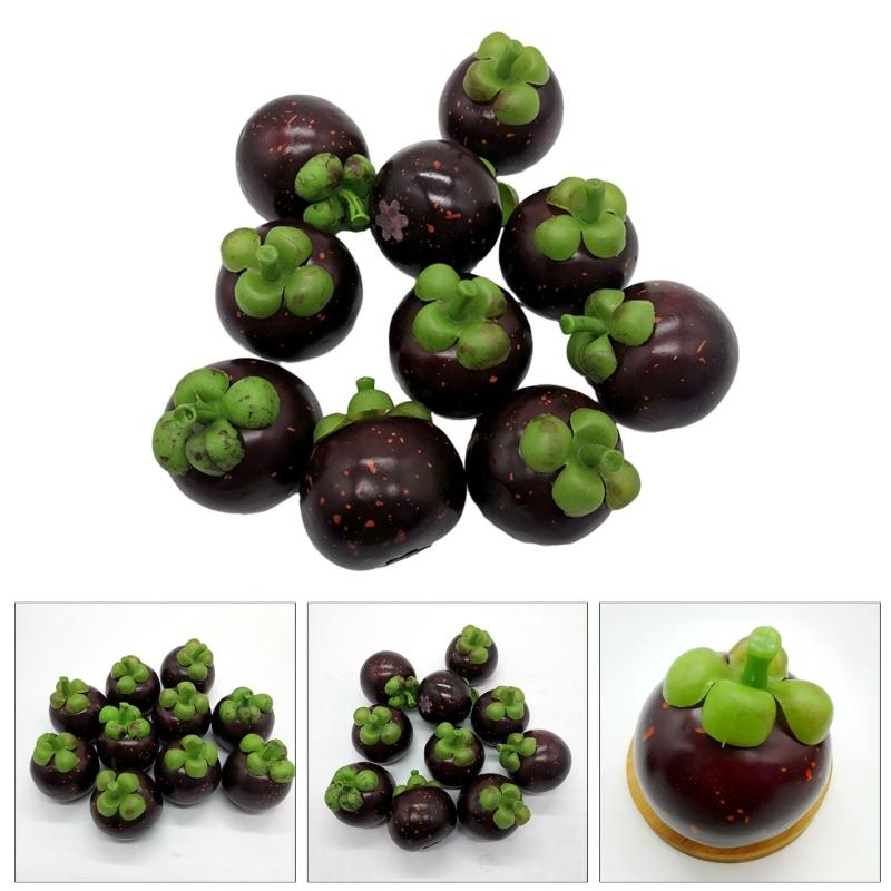 10pcs Realistic Artificial Mangosteens Simulations Fruit Model Fake Mangosteens Display Props Kitchen Parties Home Decors