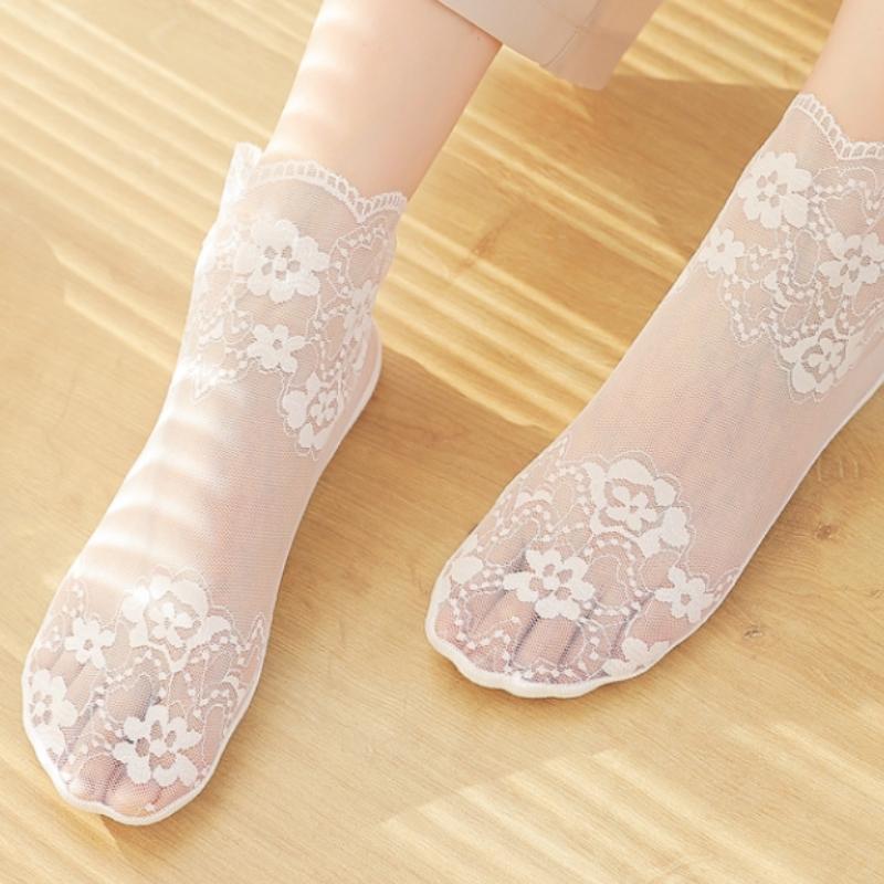 1 Pair Ultra-Thin Lace Ankle Socks Breathable Mesh Socks for Spring and Summer