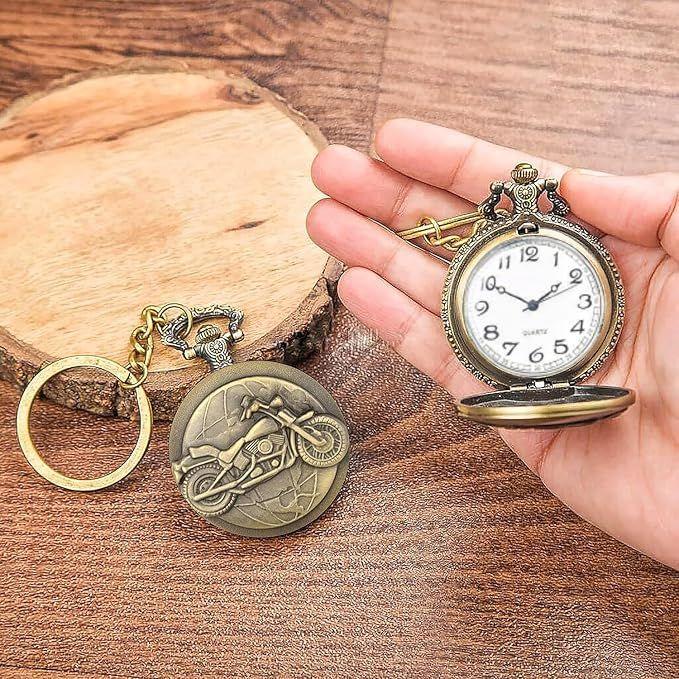 Vintage Heart Pocket Watch Keychain for Women & Men | Retro Design Pendant Watch
