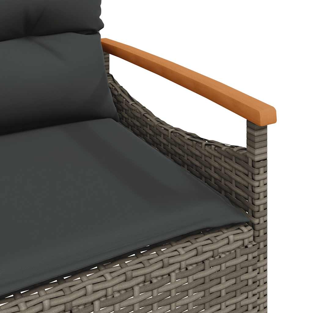 Garden Bench with Cushions 116x62.5x74 cm Grey Poly Rattan
