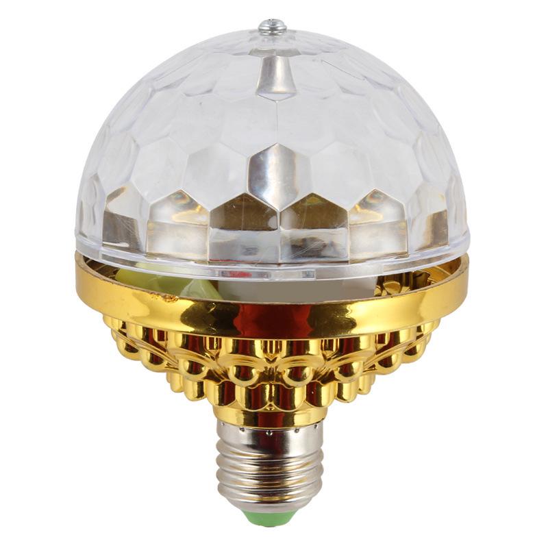

Золотой светодиодный вращающийся магический шар - Шестицветная хрустальная лампа с цоколем E27 для стробоскопического и атмосферного освещения KTV Round Plug
