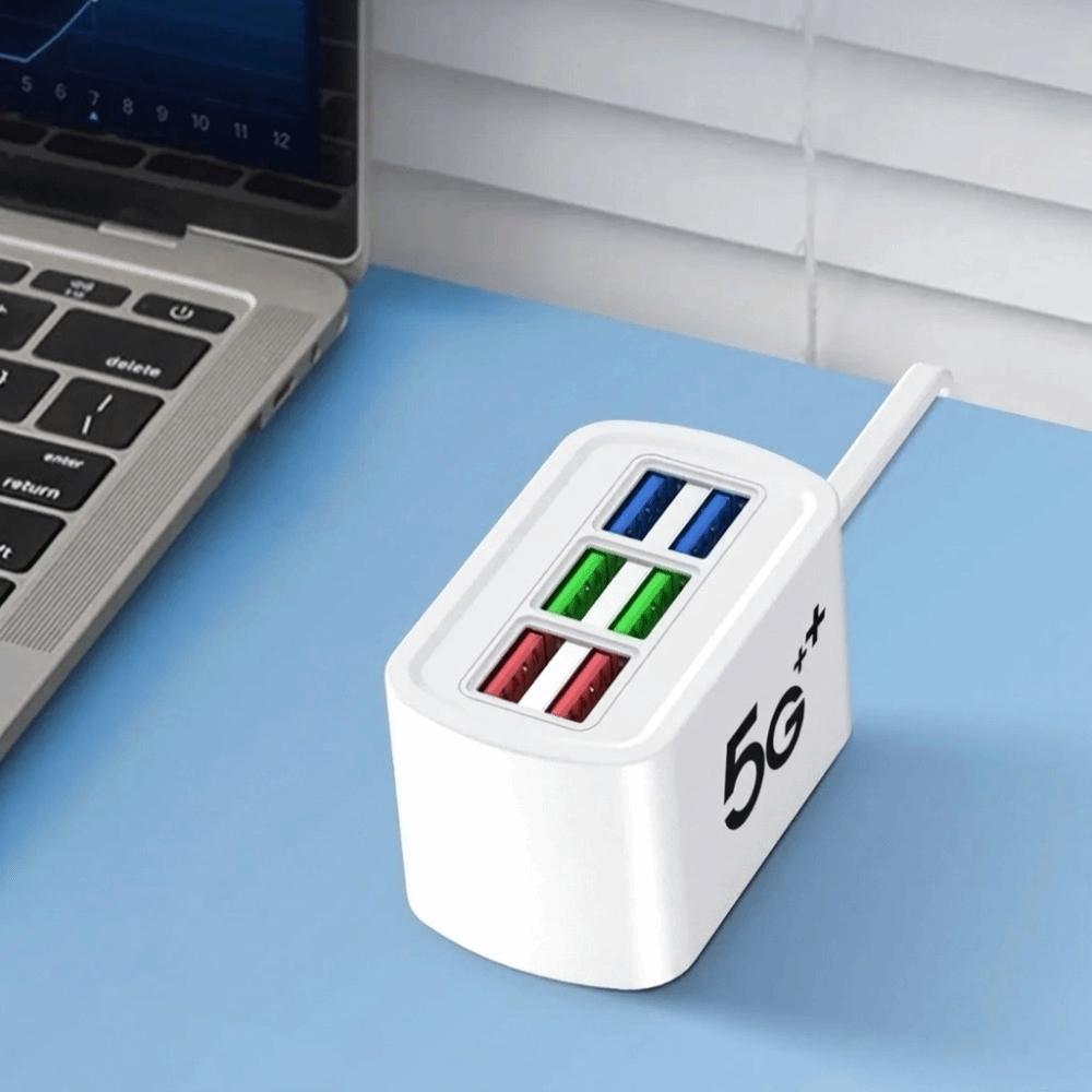 Fast Charging USB Charger 6 in 1 USB HUB Adapter US/EU Power Strip Charger Extension Socket