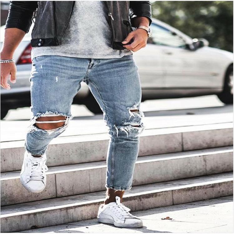 European Men's Slim Fit Ripped Jeans - Autumn Trend Elastic Small Leg Pants