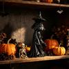 Dark Aesthetic Shelf Ornaments 12 Inch Black Resin Faceless Witch Figurine, Gothic Spooky Robed Statue with Sculpture for Home Pointed Wizard