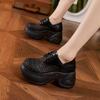 Fashion 9CM Weave Patent Synthetic Microfiber Leather Fashion Women Sandals Chunky Sneakers Hollow Bling Vulcanize Platform Wedge Shoes