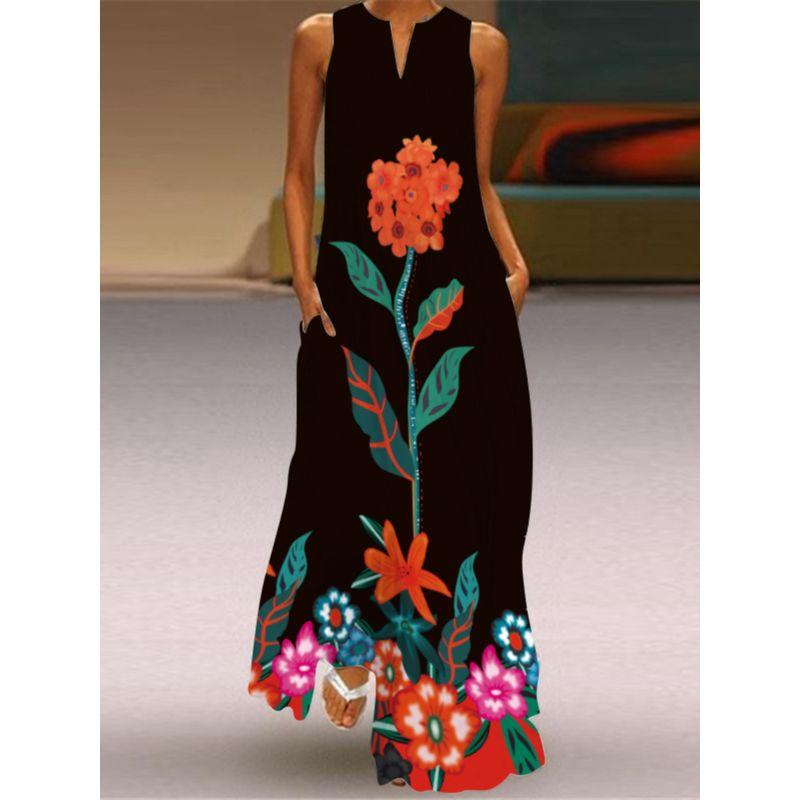 V-neck Dress Women's Fashion 3D Fashion Peacock Feather Print Loose Plus Size and Floor Skirt 2023 Sexy Beach Dress