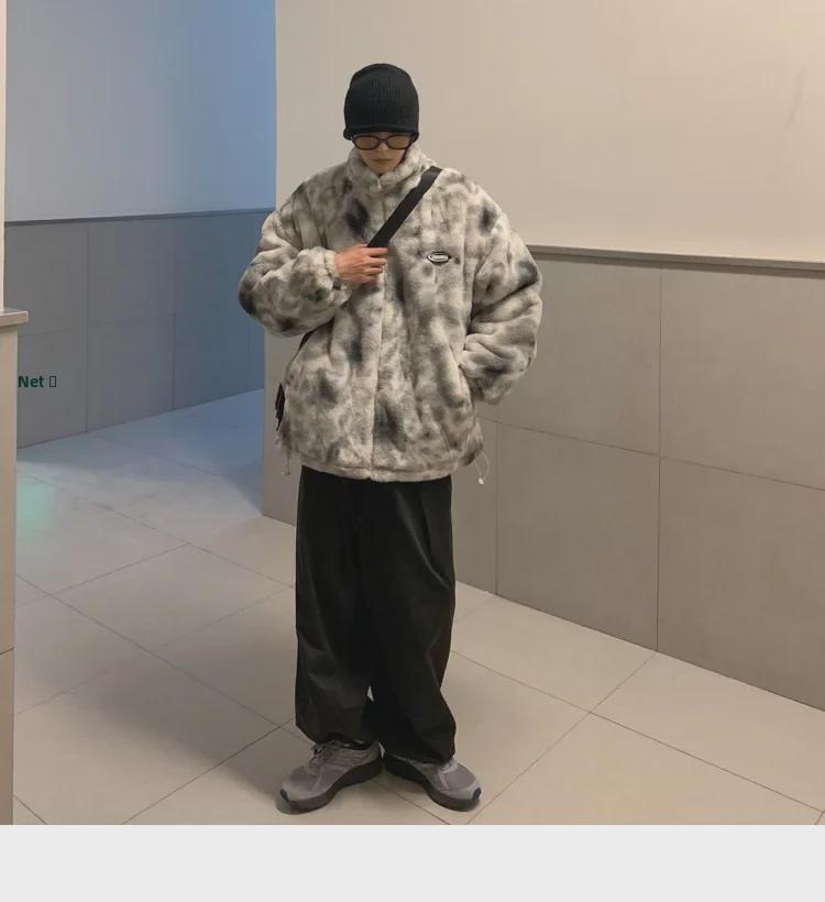 Men's Tie-Dye Lambswool Jacket - Warm, Loose, Cotton-Padded, Velvet-Enhanced Winter Coat