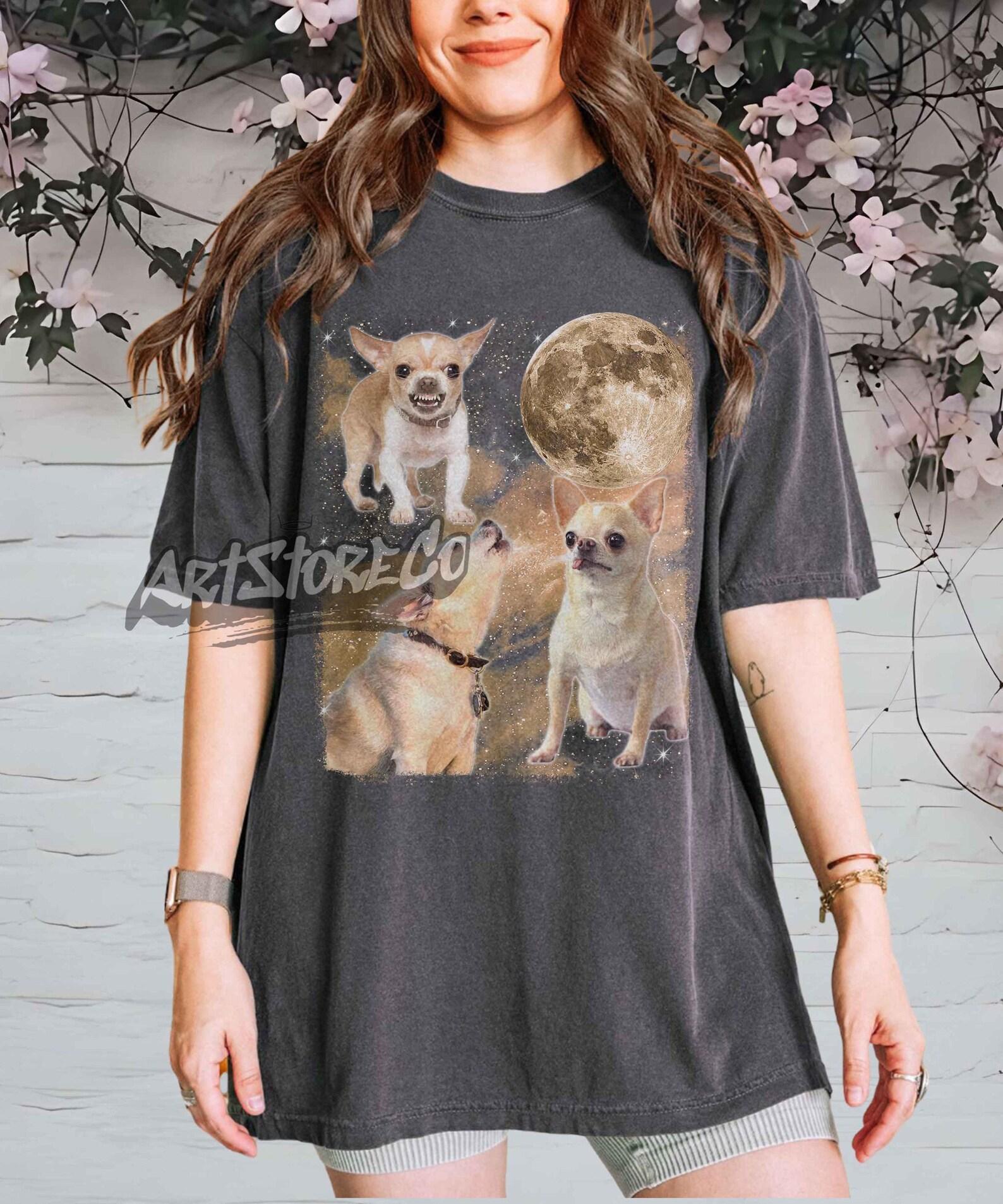 Three Chihuahua Retro Graphic T-shirts, Vintage Chihuahua Moon Tshirt, Chihuahua Shirt, Funny Tee, Oversized Washed Tee, Chihuahua Shirt,Dog M