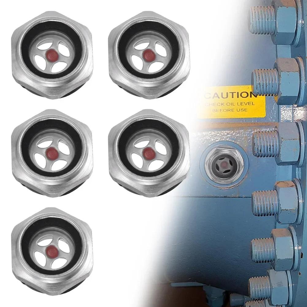 Oil Level Sight Glass Convenient Sight Glass Set for Air Compressor Oil Level Inspection 5PCS 1/2 Threaded Aluminum Sight Glass