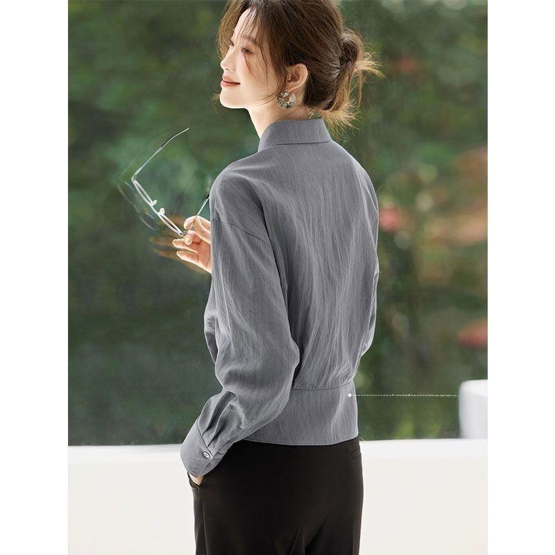 Elegante Camicetta da Donna Stile Francese Primavera Autunno Vestibilità Slim Camicia Top Casual da Ufficio