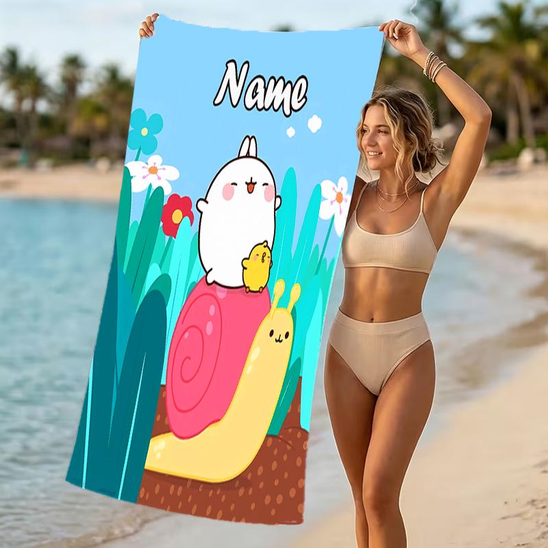 Customizable personalized beach towels Molang themed designs.Suitable for the beach, yoga, sports;ideal as beach accessories