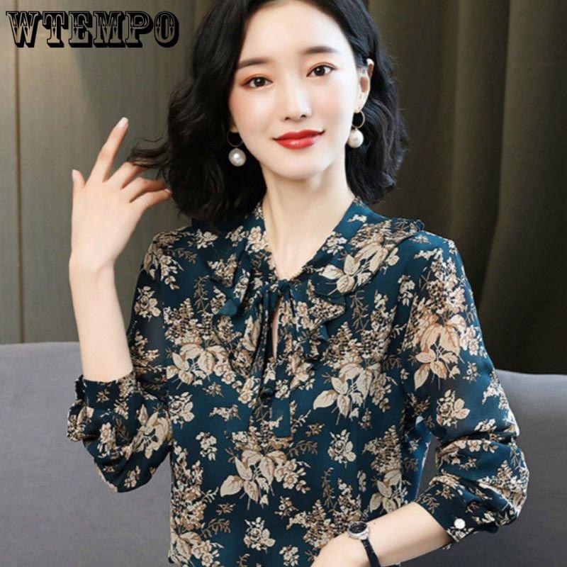 Chemise femme printemps et automne chemise en mousseline fragmentée haut à manches longues chemise en mousseline polyvalente rétro pour femme petite chemise en mousseline