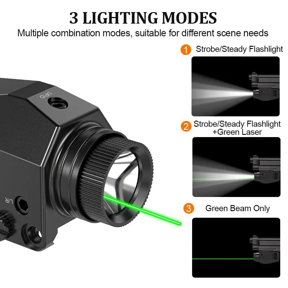 Lanterna LED Tática 1000LM Combo Mira Laser Ponto Vermelho/Verde/Azul/Roxo Luz para Pistola Glock 17 19 / Trilho de 20mm Caça