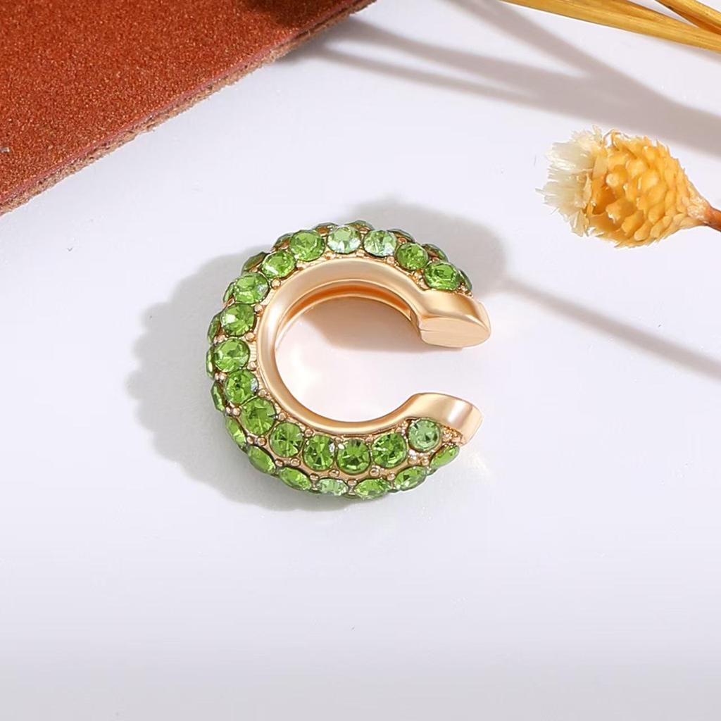 Retro Fashion C-Shaped Bling Ear Clips with Colored Diamonds - Trendy No-Pierce Earrings