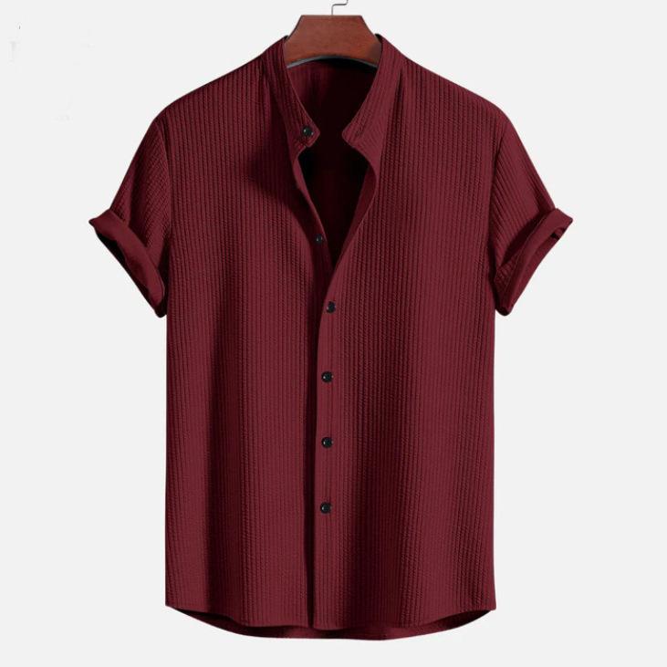 Men's Casual Fashion Loose Solid Color Men's Striped Short-sleeved Shirt