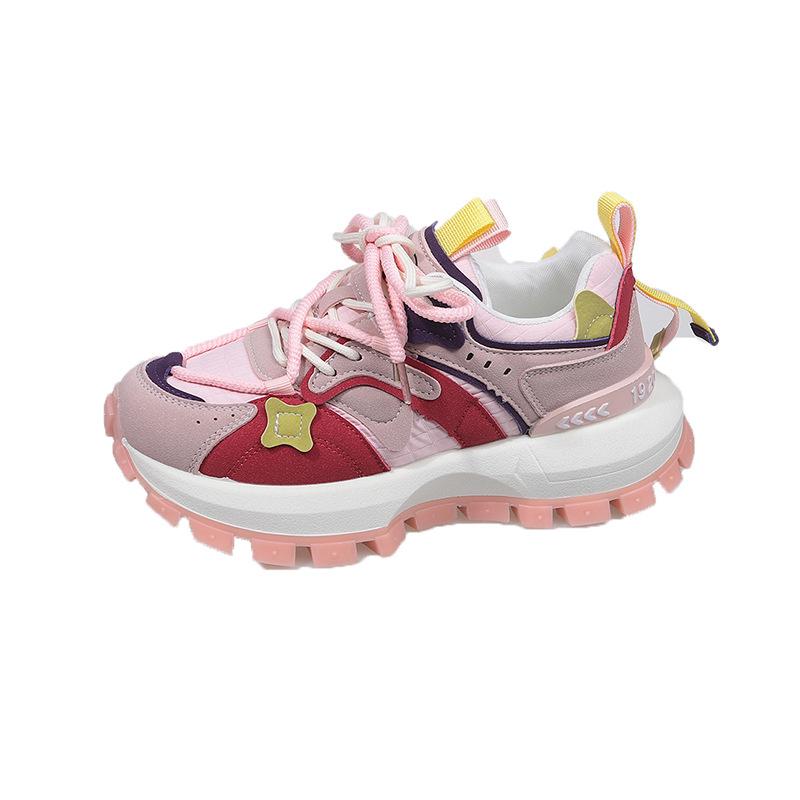 

Новые весенне-осенние папины кроссовки Четырехсезонные повседневные папины кроссовки Женские универсальные контрастные толстоподошвенные дышащие женские повседневные кроссовки 35 розовый