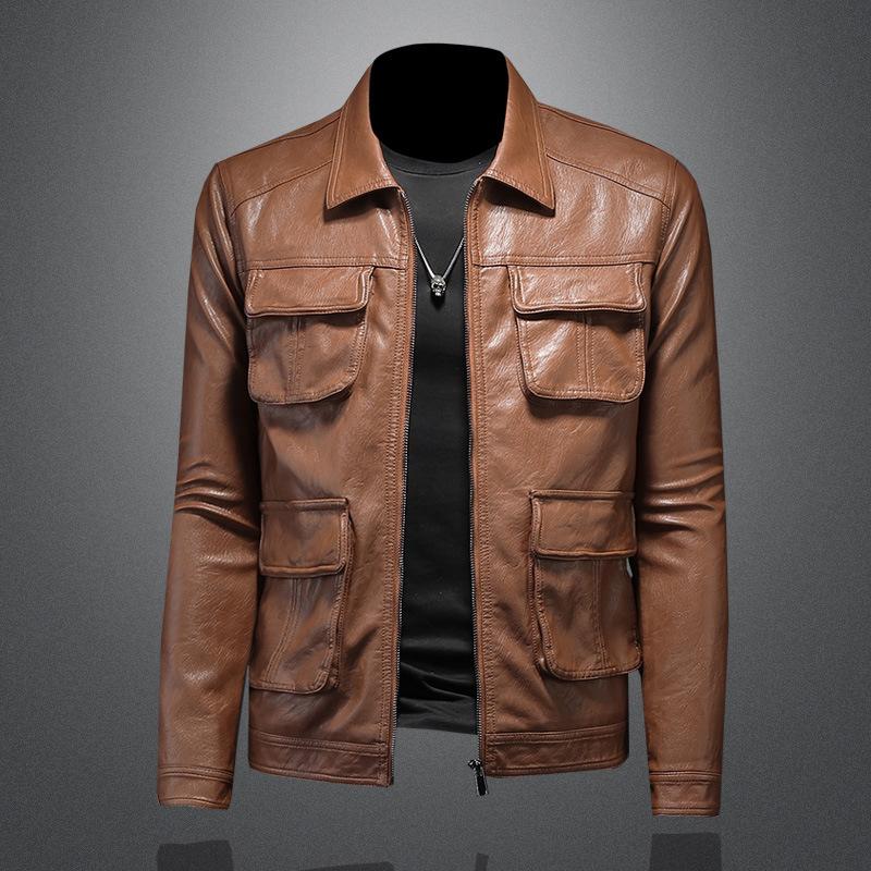 Nuovo Stile Uomo Giacca in Pelle da Motociclista con Collo a Revers Capospalla Vestibilità Slim Moda Cappotto in Pelle da Uomo 7065