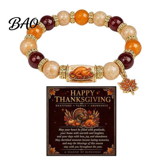 Herbst Elastischer Schmuck Thanksgiving Armband für Damen, Feiertags Perlenarmband mit dekorativem Handgelenk-Schmuckstück Ahornblatt Anhänger, Dehnbar Herbst Ernte