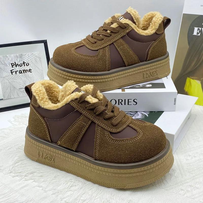Dámské kožešinové teplé bavlněné boty kotníkové boty ploché tenisky nové designové semišové plyšové sněhule sportovní platforma ležérní boty boty