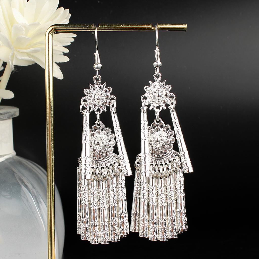 Turquoise Earrings Bohemian Drop Ear Earrings with Tassels, Geometric Alloy, Retro Style, Boastful Ear Accessories