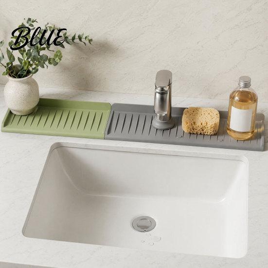 Suction Cup Kitchen Mat Silicone Sink Faucet Mat Foldable Splash Guard with Cup