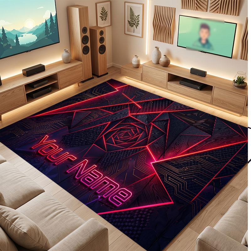 Abstract Geometric Theme Crystal Velvet Floor Rug Personalized Custom Name Text Warm Carpet Home Decoration