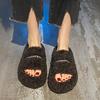 Internet Celebrities Thick-soled Teddy Curled Wool Shoes Women's Shoes Wear New Autumn and Winter Plush One-word Cotton Slippers