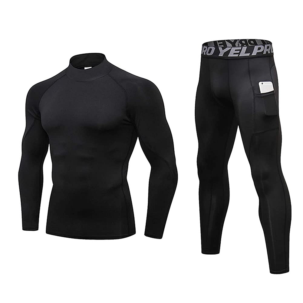 

Sports Underwear Set High Neck Thermal Underwear Running Compression Wear Shirt Tights Set Outdoor Skiing Work Hiking Underwear XXL Black High Neck