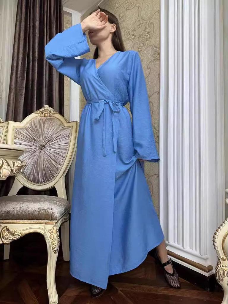 2024 Elegant Women's Solid Color Slim Fit Lace-Up Long Dress