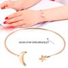 Female Open Bracelet Copper Plating Wristband Bangle with Moon Star Decoration (Gold)