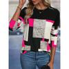 Geometric Color Block Top Women's Fashionable Contrasting Long Sleeved T-shirts