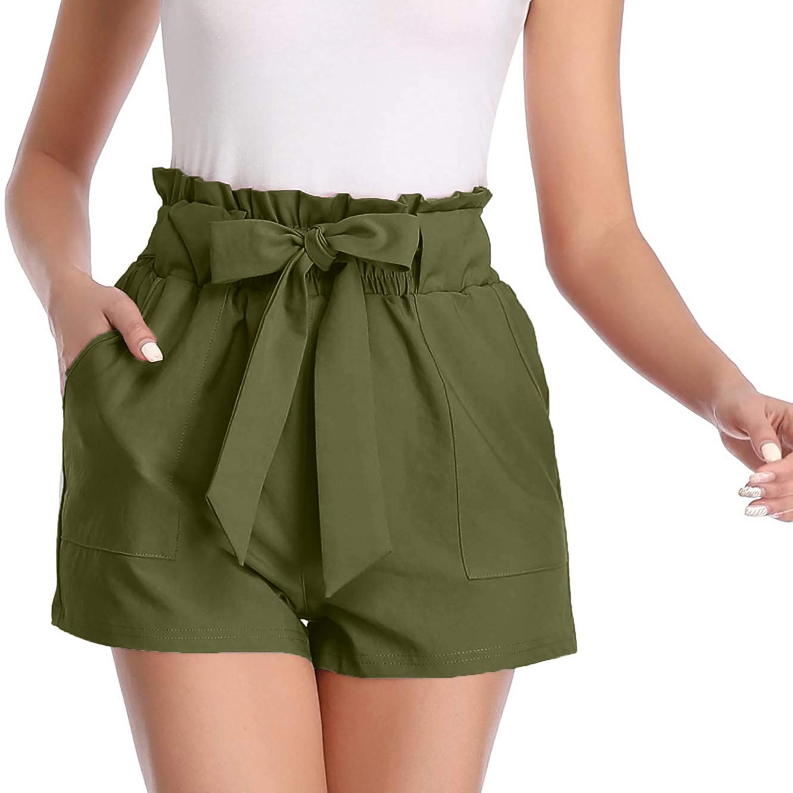 

Женские однотонные шорты с уздечкой и карманом для свободного времени, шорты с эластичной резинкой на талии, брюки XL