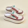 2025 Summer Half Tray White Shoes New Korean Version Ins Female Students Platform Mesh Casual Low-top Lace-up Slippers