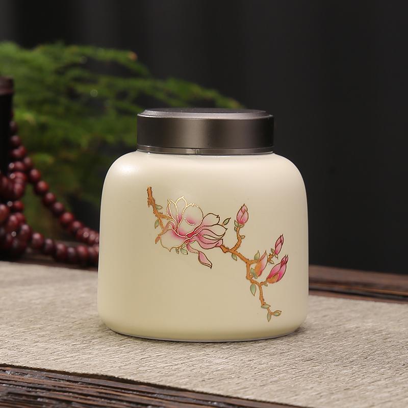Ceramic Tea Caddy Flower Portable Candy Box Metal Lid Home Seal Coffee Beans Nut Medicinal Herbs Storage Jar Food Container New