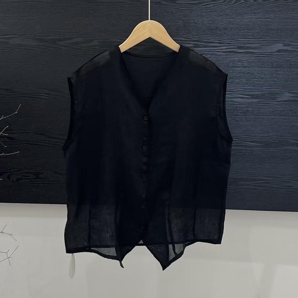Ramie V-neck vest top women's summer new literary and retro versatile and thin fashionable simple vest top women