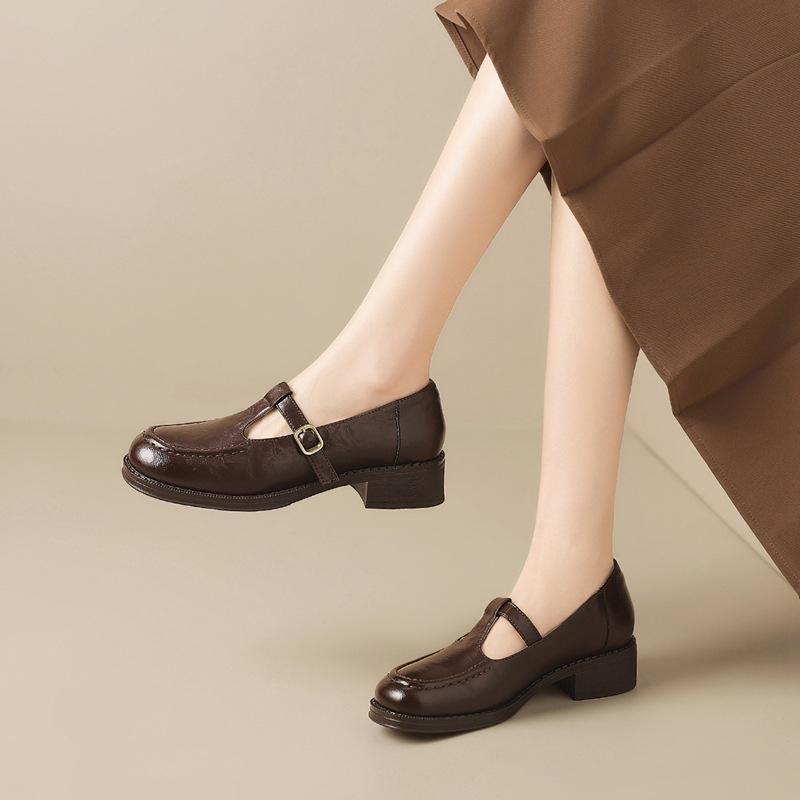 Vintažiniai Mary Jane batai Lengvi moteriški batai Britiško stiliaus Maži odiniai batai Prancūziški lofers Apskritas priekis Viengubi batai