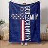 1pc God Family Country Cross Flannel Blanket Soft Warm Throw Blanket for Bedroom Living Room Bed Travel Camping Picnic Gift. M072201195