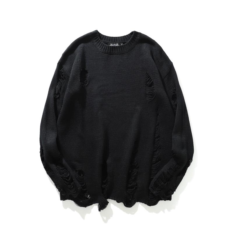 Black Red Striped Sweaters Washed Destroyed Ripped Pullover Sweater Male Hole Men Women Oversized Knitwear Harajuku 2026
