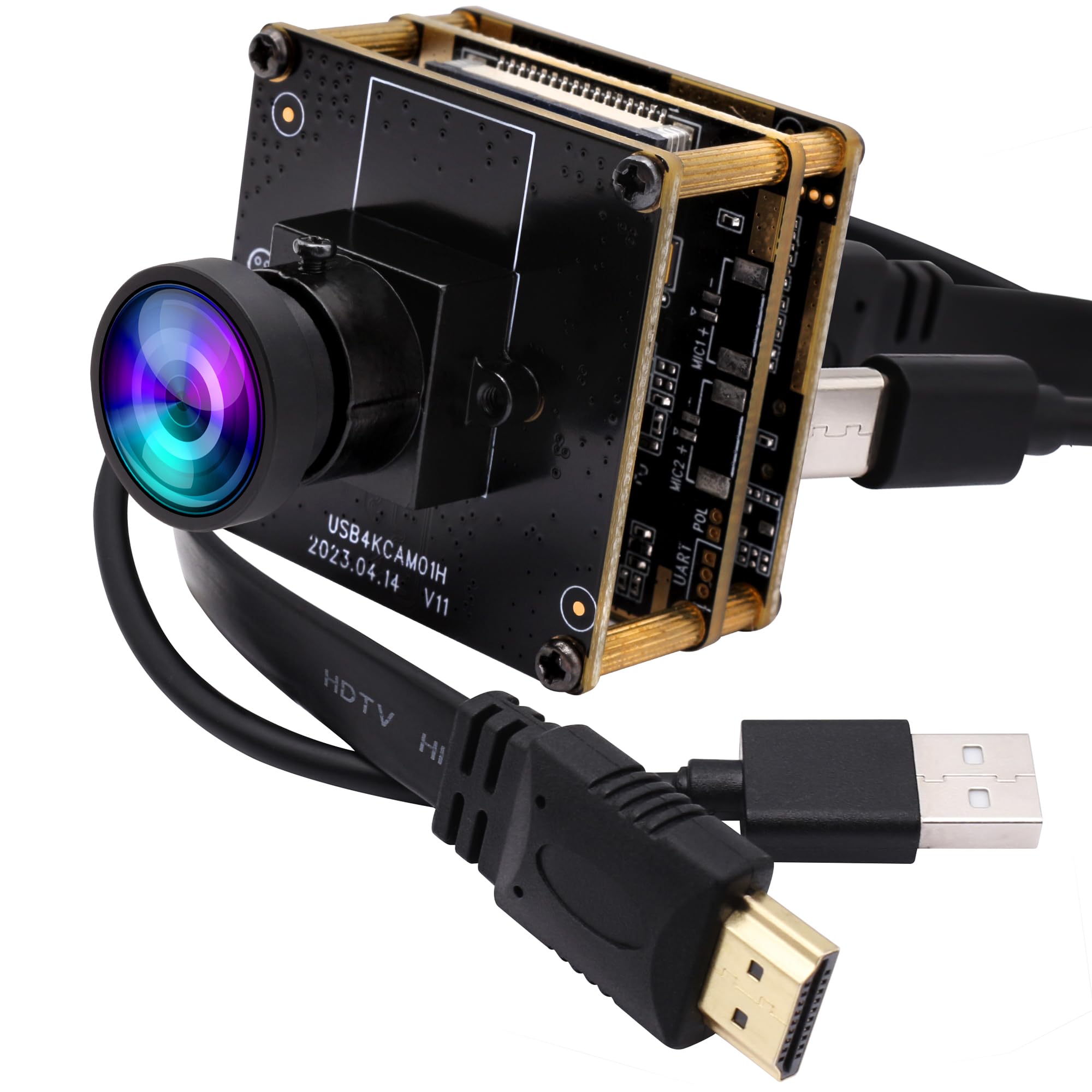 

ELP 4K 30fps HDMI USB Camera Wide Angle for Computer Monitor Simultaneous Output Mini PC Camera UVC Light Burn Camera 2X Digital Zoom Webcam Board 8mp