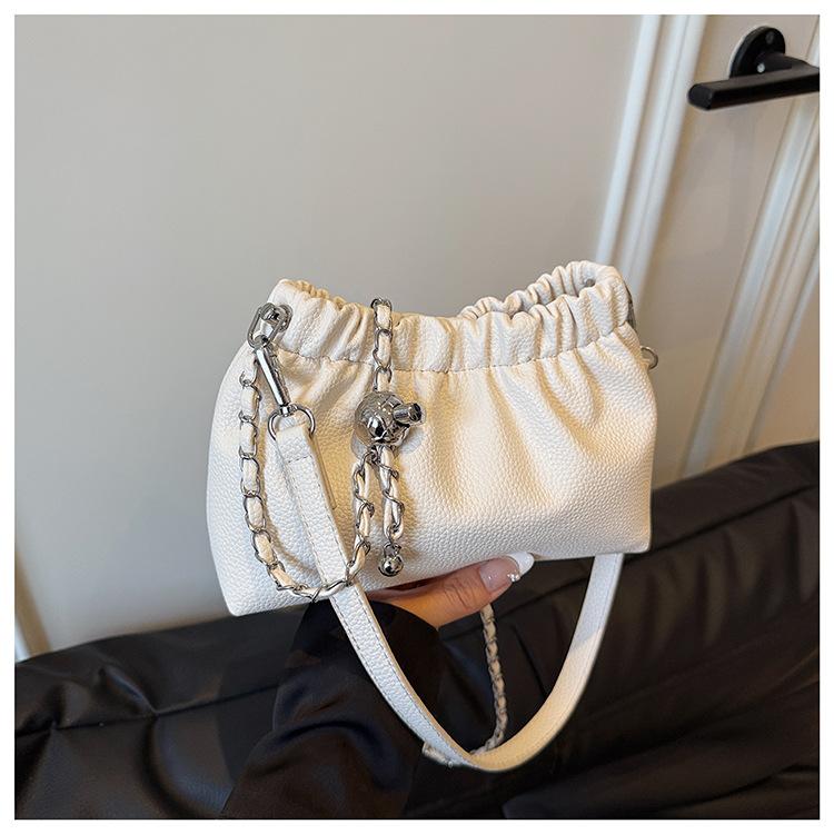 Folded underarm lychee pattern bags fashionable simple chain versatile single shoulder oblique span handbag