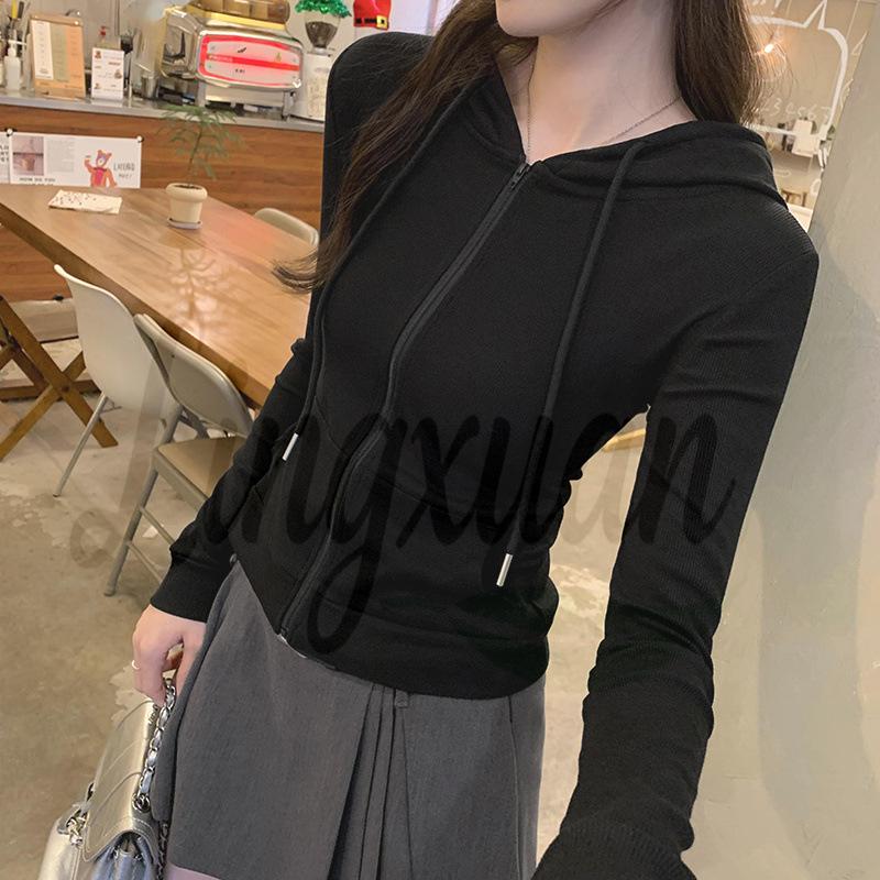 Women s Unique White Hooded Short Jacket - Slim Fit, Petite Autumn/Winter Cardigan L чёрный