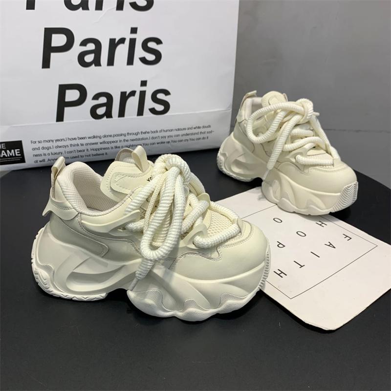 CINESSD New Fashion Sneakers Women New Autumn Hidden Heel Platform Sports Dad Shoes Woman Lace Up Breathable Mesh Casual Shoes