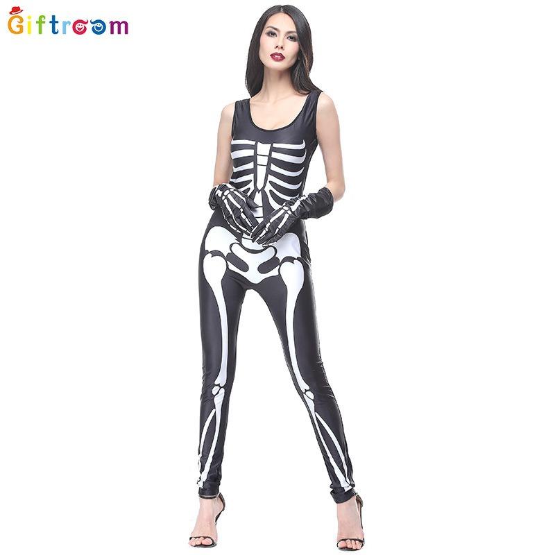 Plus Size Costume Halloween Adult Clothing Female Skull Skeleton Bodysuit Party Show Costume