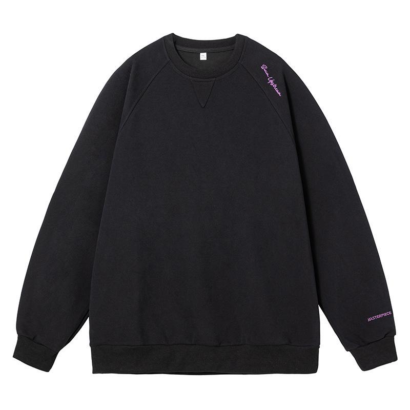 Trendy Color-Block Embroidered Men s Heavyweight Autumn Sweatshirt – Loose Fit, Round Neck Pullover Medium