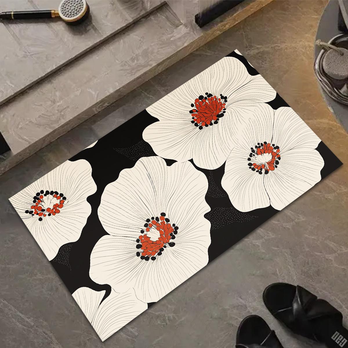 

Abstract Floral Doormat Black White Orange Printed Polyester Hand Wash Only 80x50cm Decorative Use 40cm x 60cm